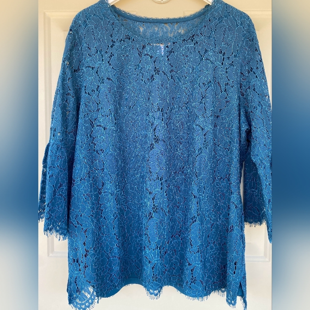 Isaac Mizrahi Live! Lace Blue/Teal Blouse Women's XL NWOT